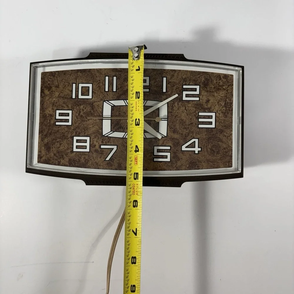 GE Retro 1970s Analog Electric Wall Clock Brown